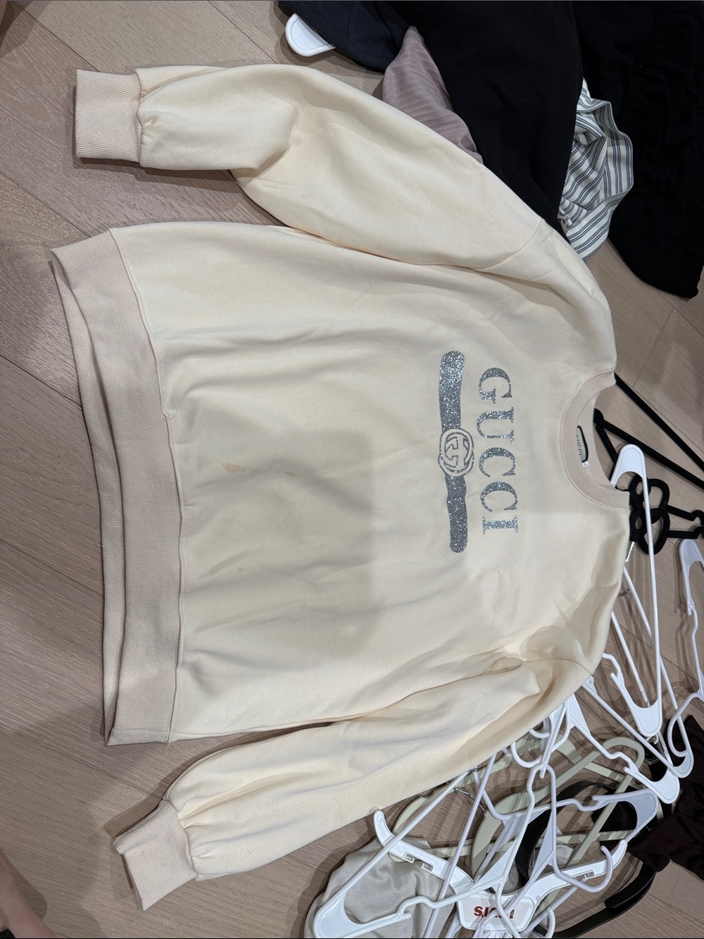 Cream Sweatshirt with Silver Logo